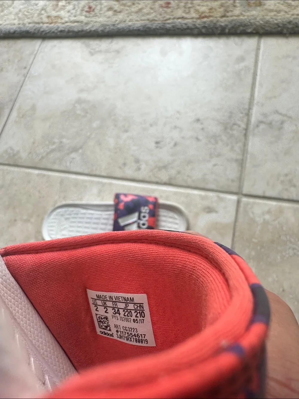 adidas Kids White Slides with Pink and Purple Geometric Strap